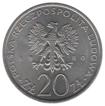 20 злотых. Летние Олимпийские игры 1980 года в Москве. 1980 год. Польша. XF