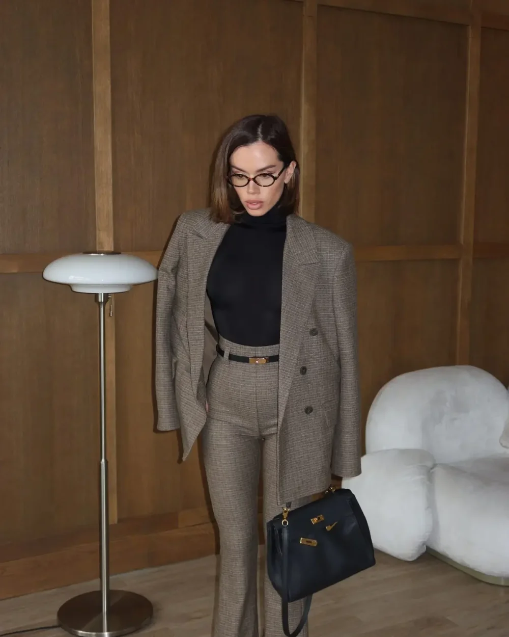 Брюки-клеш в клетку, Кофейный