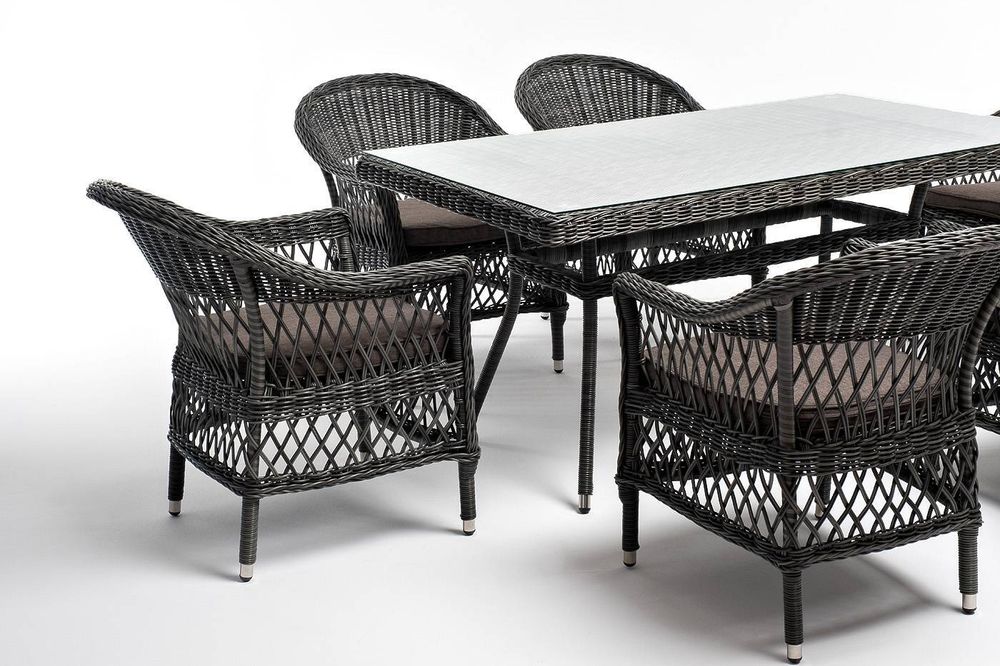 "Амароне" обеденная группа из искусственного ротанга на 6 персон, цвет графит
