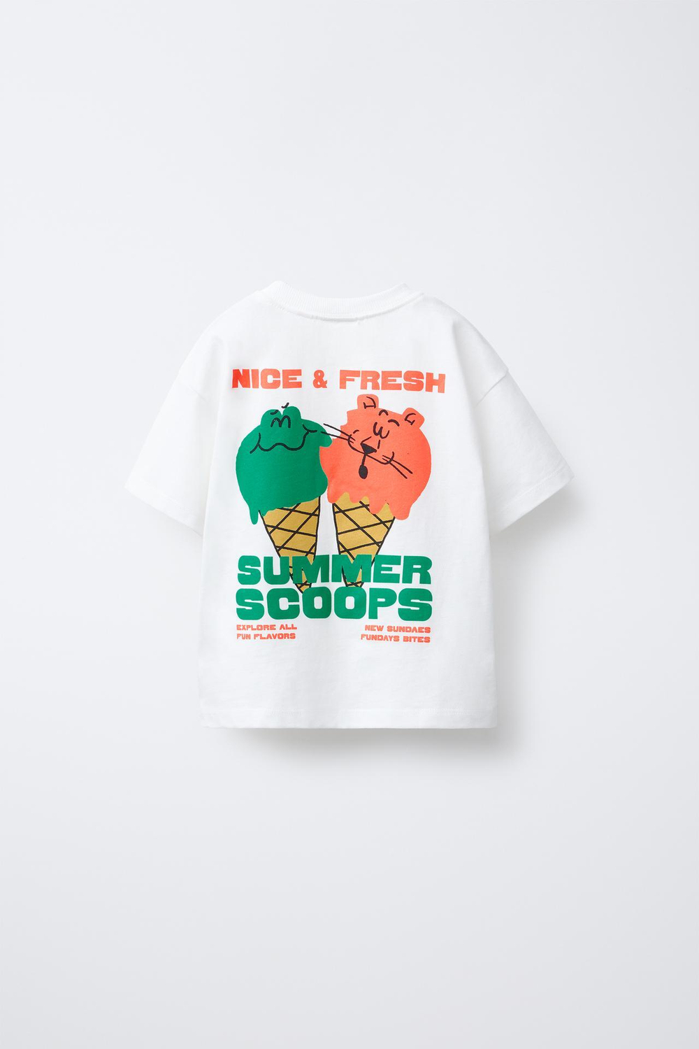 ZARA ФУТБОЛКА С АНИМАЛИСТИЧЕСКИМ ПРИНТОМ «МОРОЖЕНОЕ», ЖЕЛТОВАТО-БЕЛЫЙ