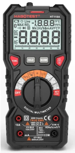 Цифровой мультиметр HT118A Habotest автомат емкость частота температура поиск проводки ток фаза фонарик подсветка True RMS