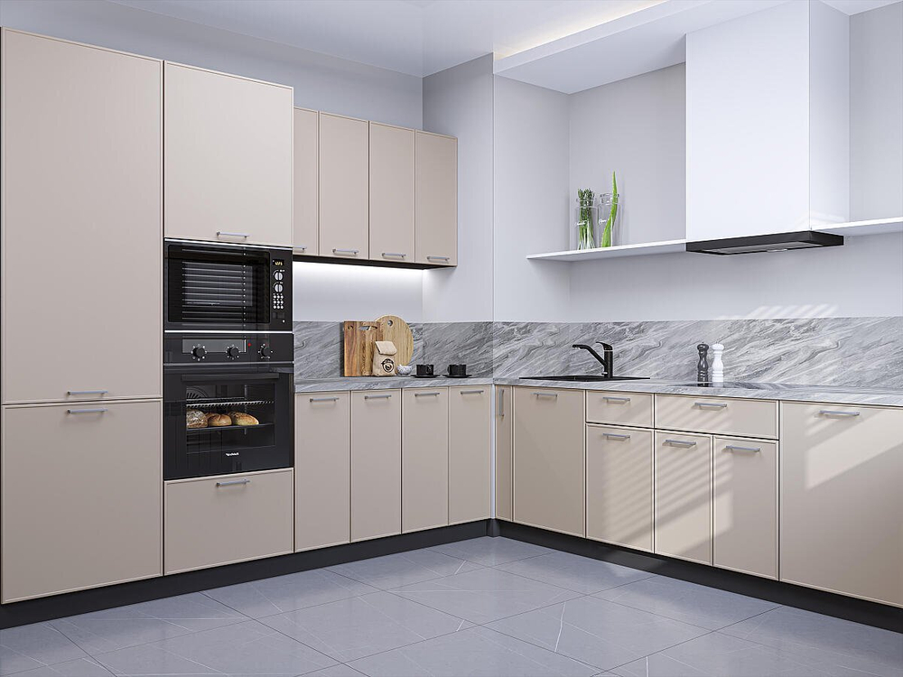 Угловая модульная кухня Квадро-02 Кашемир - Graphite 2140*2400/2150*600