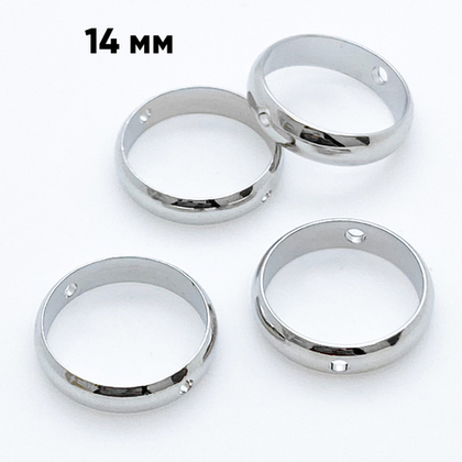 Коннектор-рамка для бусины, цвет серебро (родий), размер 14 мм, внутренний диаметр 12 мм, цена за 1 шт