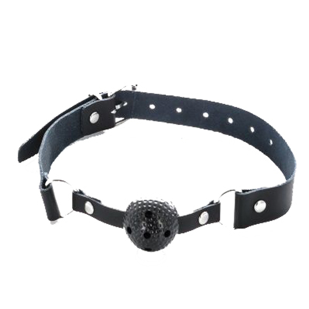 Чёрный пластиковый кляп-шар 4см на кожаных ремешках ToyFa Theatre 708011