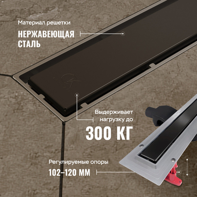 Душевой трап (лоток) CK DRAIN 1105-00155 55 см, решетка черная, с сифоном, под плитку