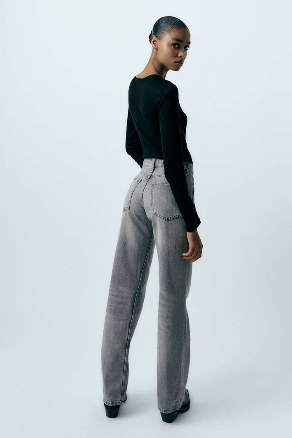 ZARA ДЖИНСЫ TRF WIDE LEG MID RISE FULL LENGTH, СЕРЫЙ