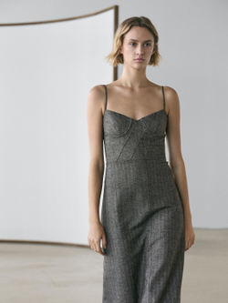 Massimo Dutti Платье миди на бретелях, маренго