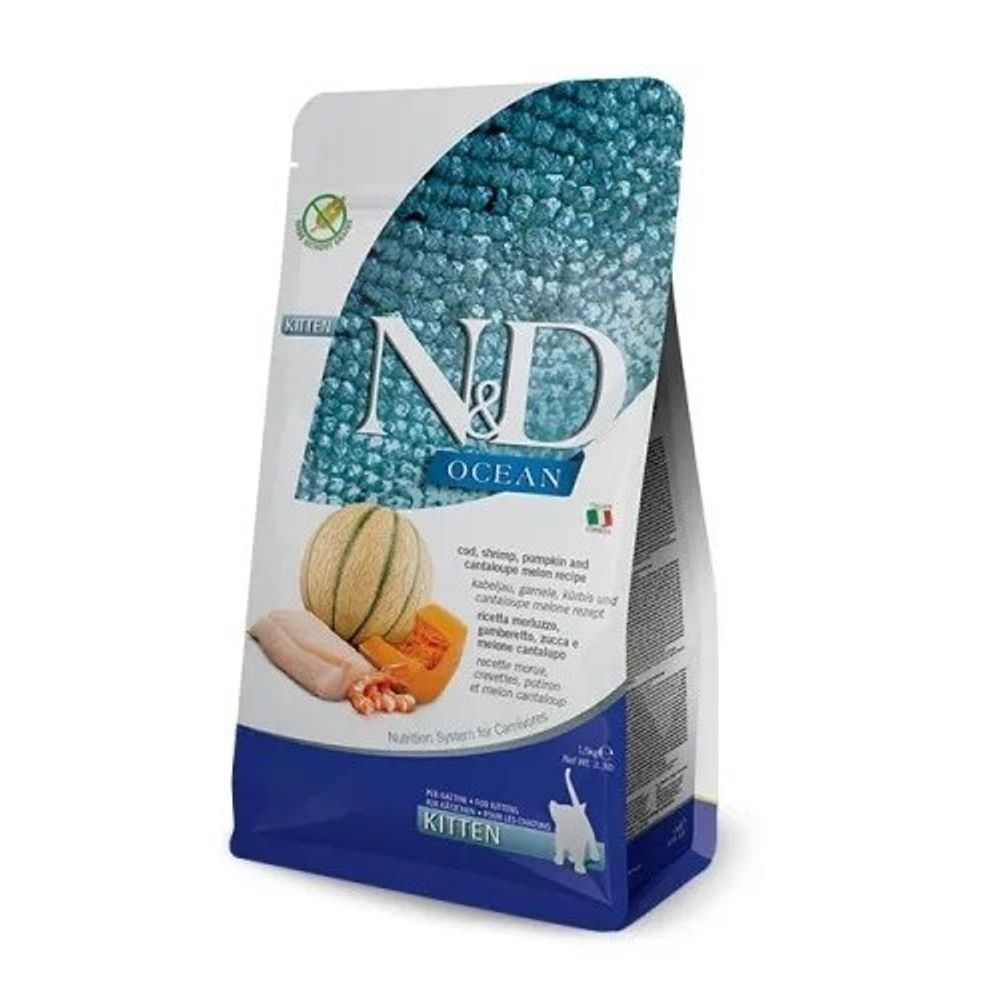 Сухой корм FARMINA N&amp;D Ocean Kitten для котят, треска, креветка, тыква и дыня - 1,5 кг
