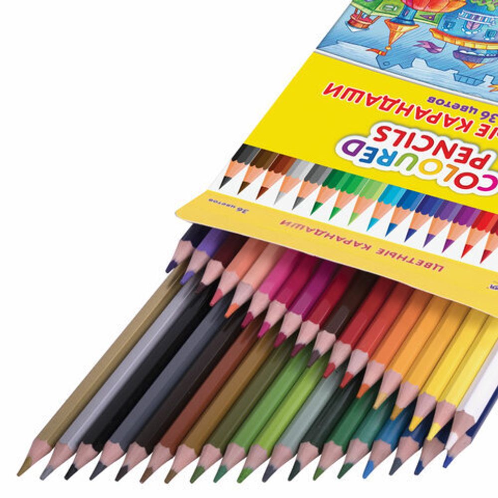 Карандаши цветные ЮНЛАНДИЯ "ДОМИКИ", 36 цветов, пластиковые, классические, грифель мягкий 3 мм, 181839