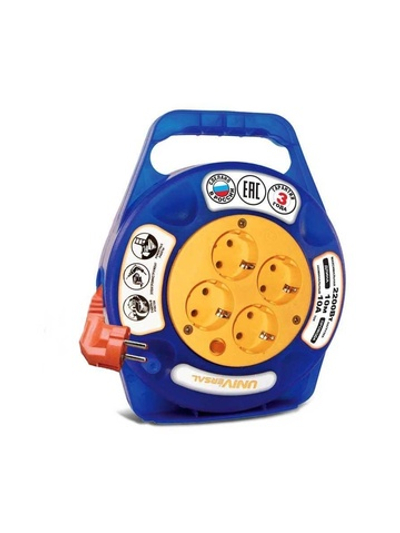 Удлинитель в закрыт. корпусе 4х10м с заземл. 6А IP20 У10-015 ПВС 3х0.75 термозащита защ. шторки UNIVersal 1671