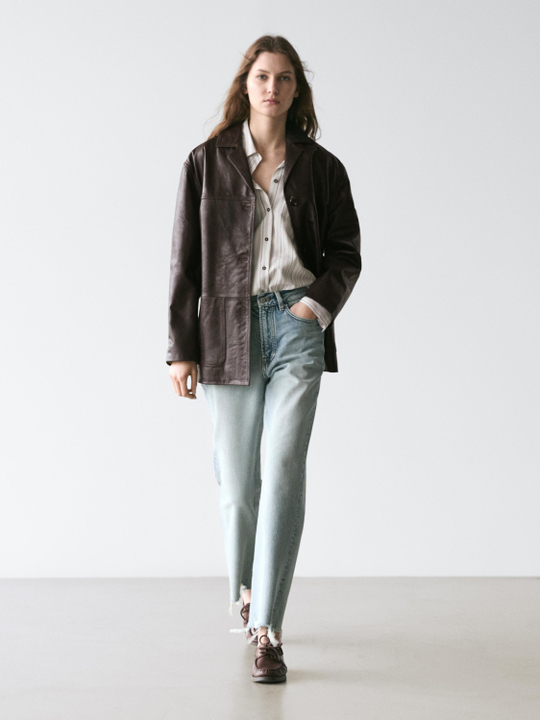 Massimo Dutti Прямые джинсы с высокой талией, светло-голубой