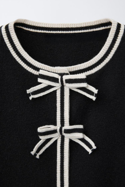 ZARA ТРИКОТАЖНЫЙ КАРДИГАН С БАНТИКАМИ, ЧЕРНЫЙ