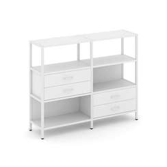 Shelf System Двухсекционный стеллаж трехярусный с ящиками SN.STM-323 Белый/Металл Белый 1590*400*124