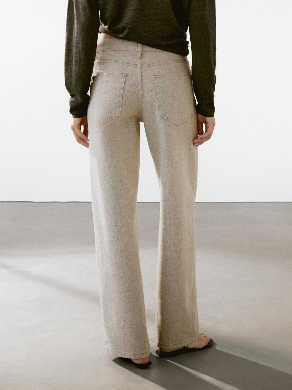 Massimo Dutti Джинсы со средней посадкой и широкими штанинами, бежевый