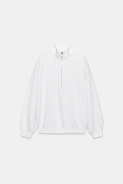 ZARA ТОЛСТОВКА ОВЕРСАЙЗ НА МОЛНИИ, БЕЛЫЙ