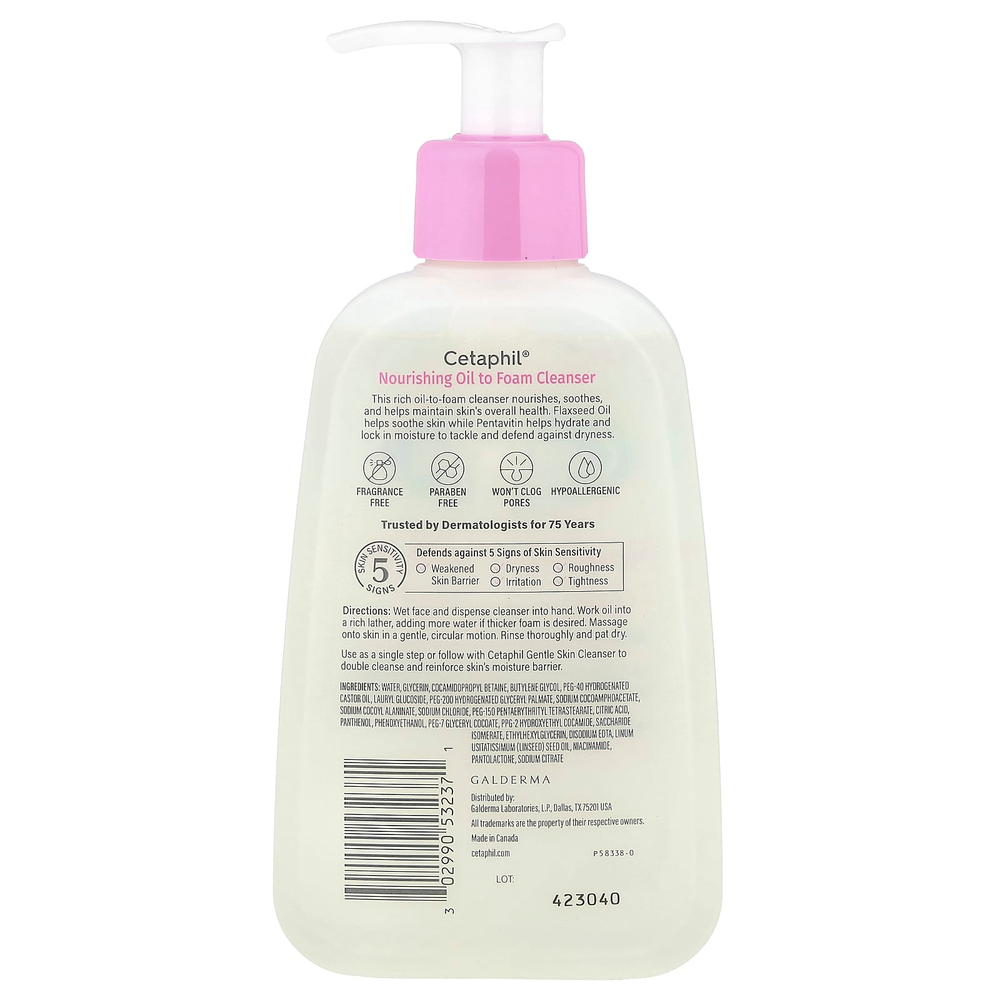 Cetaphil, питательное очищающее средство с маслом и пенкой, для нормальной и сухой кожи, 237 мл (8 жидк. унций)
