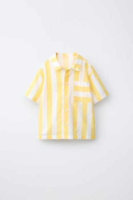ZARA РУБАШКА ИЗ ЖАТОЙ ТКАНИ В ПОЛОСКУ, ЖЕЛТЫЙ