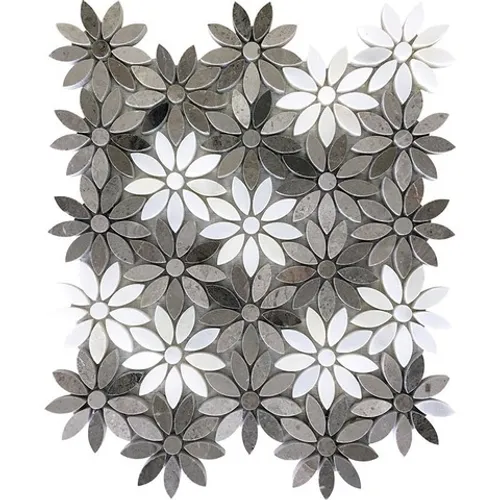 STSV-04 Эксклюзивная мозаика мрамор Natural Savannah серый цветок глянцевый