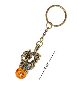 AM-1617 Брелок «Петушок» (латунь, янтарь)