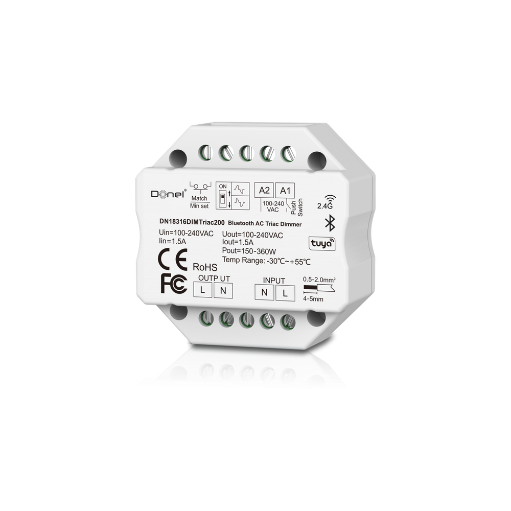 Диммер BT+RF+Push,  AC 230В 1 канал.1.5А,  макс.мощность LED 200Вт,  Push-Dim