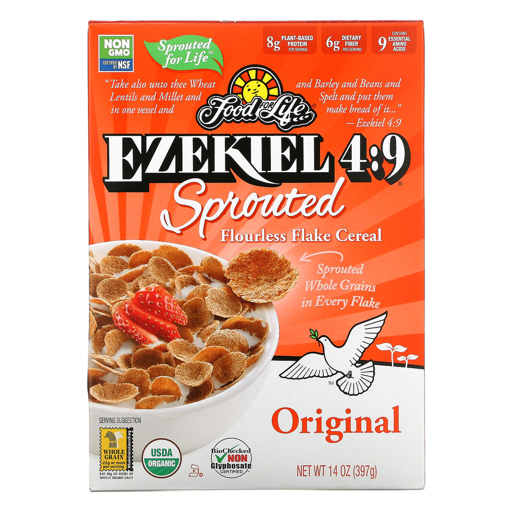 Food For Life, Иезекииль 4: 9, хлопья из пророщенных хлопьев без муки, оригинальные, 397 г (14 унций)