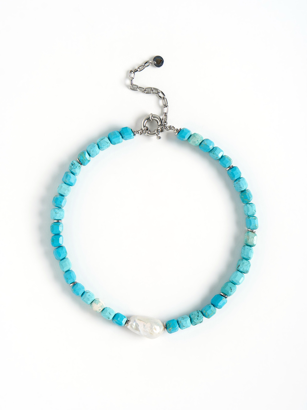 Колье "Pearl caramel blue" Silver
