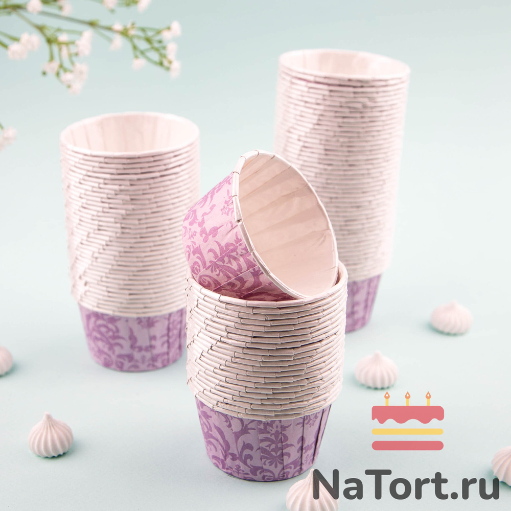 Формы бумажные с ламинацией «Маффин» 50х40 мм (Фиолетовый дамаск) 100 шт