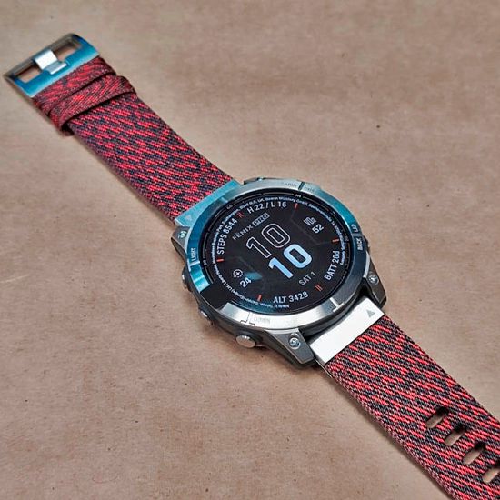 Ремешок нейлоновый 22 мм жакардовое плетение для Garmin MARQ / Epix / Fenix (47 мм) (Красный, серебристая пряжка)