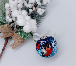 Елочная Игрушка, Шарики на Елку из Бисера, Ручная работа, Зимняя вьюга