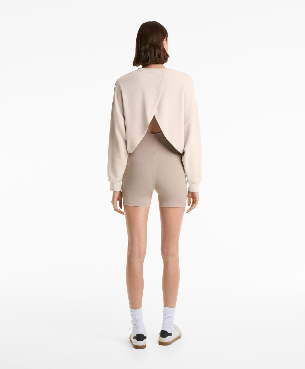 Oysho Толстовка укороченная с перекрещивающейся спинкой и модалом, серо-бежевый