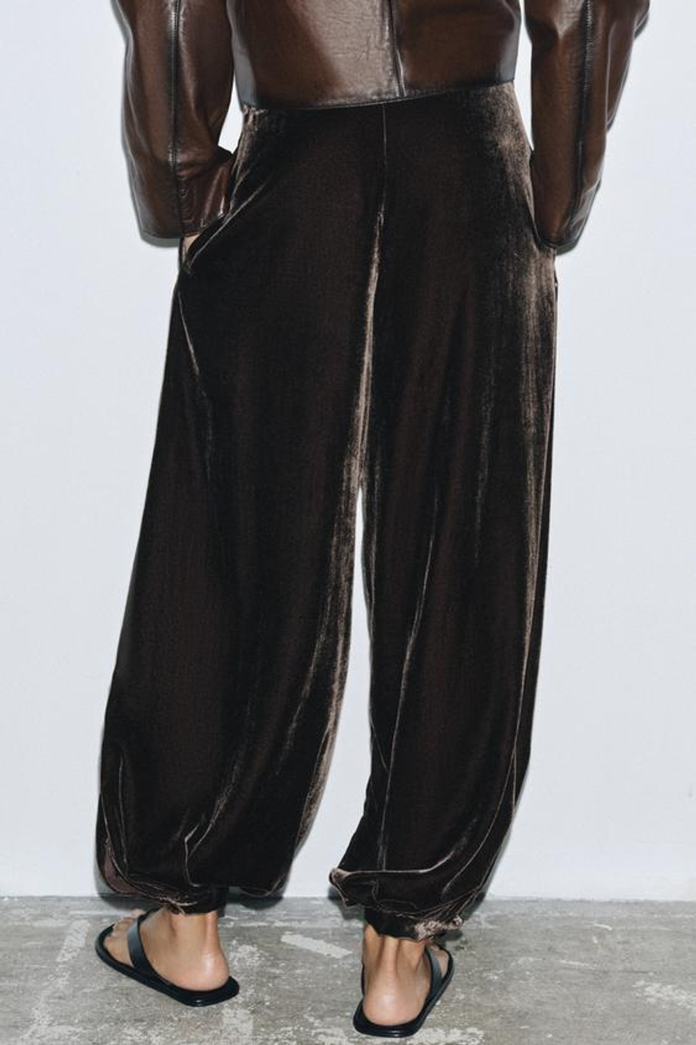 ZARA БАРХАТНЫЕ БРЮКИ-ГАЛИФЕ — ZW COLLECTION, КОРИЧНЕВЫЙ