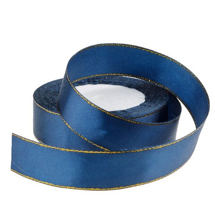 Лента атлас 25ммx25ярд ЗОЛОТОЙ КАНТ (Темно-синий)