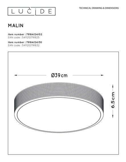 Потолочный светодиодный светильник Lucide Malin 79184/24/30
