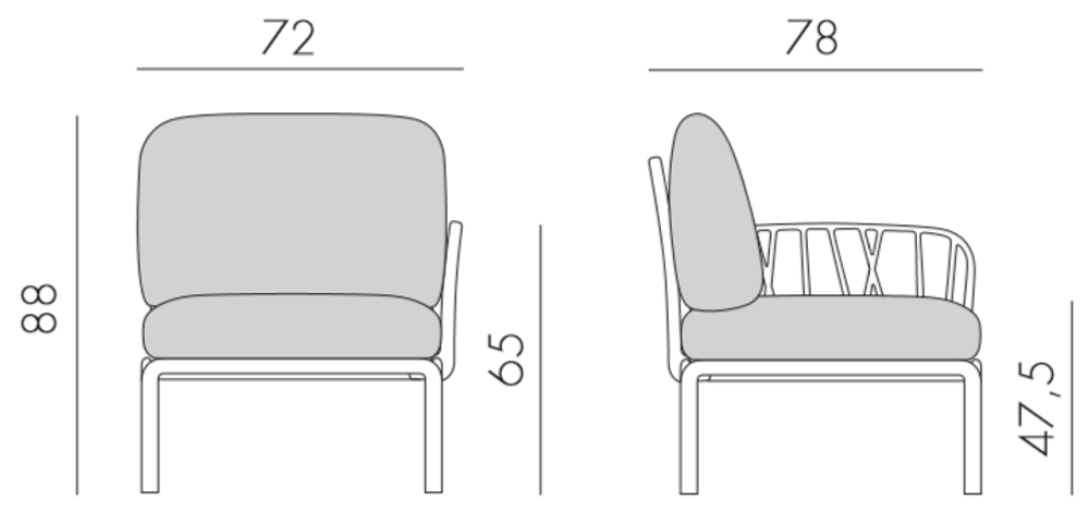 Модуль правый/левый пластиковый с подушками Nardi Komodo Elemento Terminale DS/SX, тортора, серый