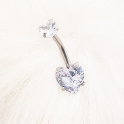 Украшение для пирсинга пупка "Два сердца" с белыми кристаллами . Медицинская сталь