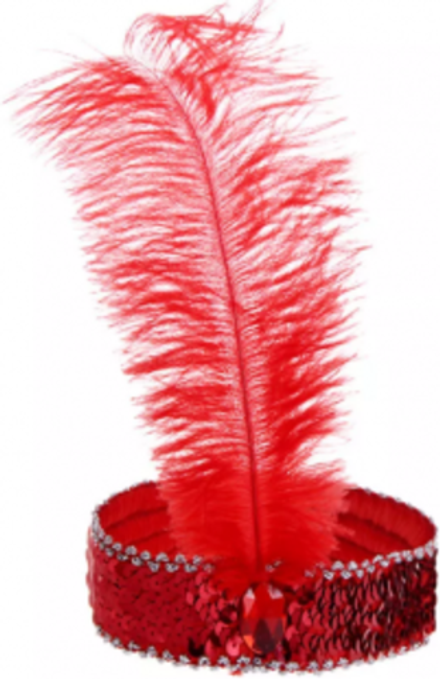 Ободок с пером, Варьете, Красный, с блестками, 1 шт.