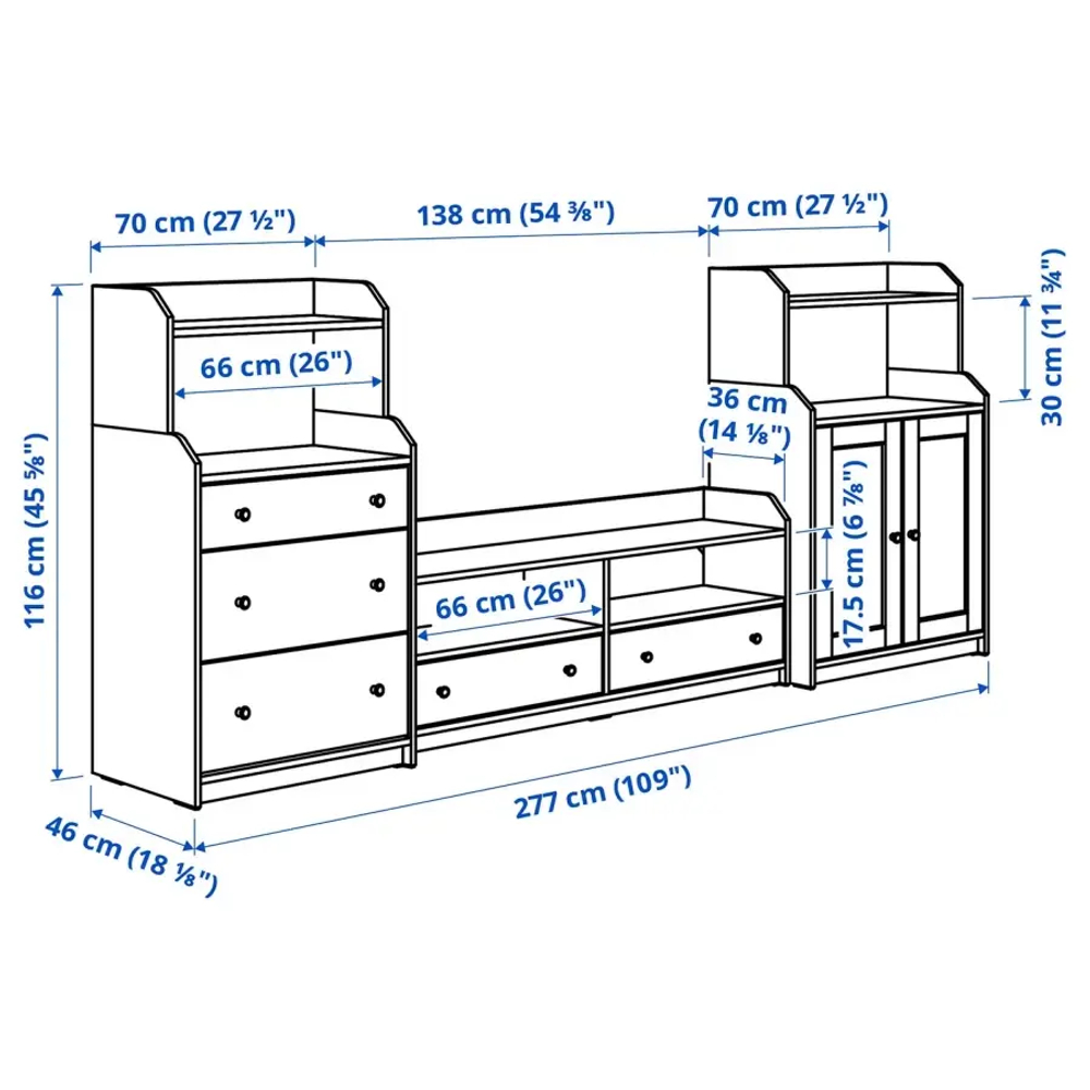 Тумба под телевизор - IKEA HAUGA, 116x46x277см, серый, ХАУГА ИКЕА