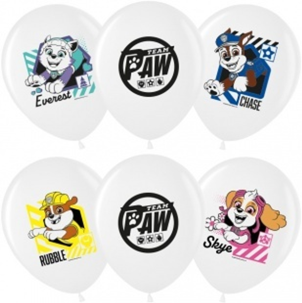 Воздушный шар (12""/30 см) Щенячий Патруль, Белый (200), пастель, 2 ст, 25 шт. П