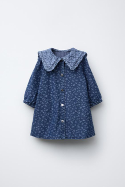 ZARA ДЖИНСОВОЕ ПЛАТЬЕ С ЦВЕТОЧНОЙ ВЫШИВКОЙ, ВЫЦВЕТШИЙ СИНИЙ