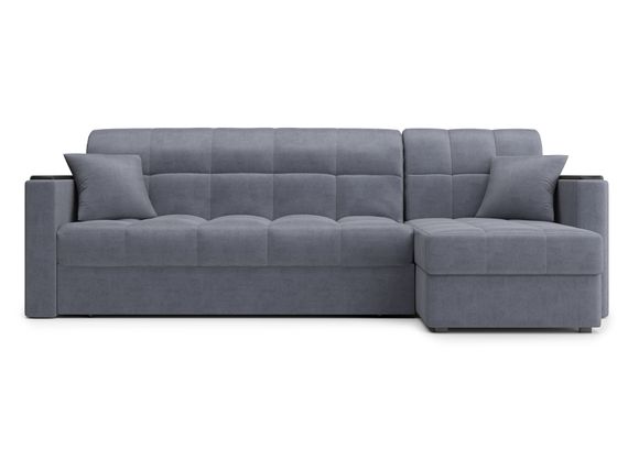 Диван угловой с оттоманкой Неаполь 1,6 - Velutto 32 серый/накладка венге