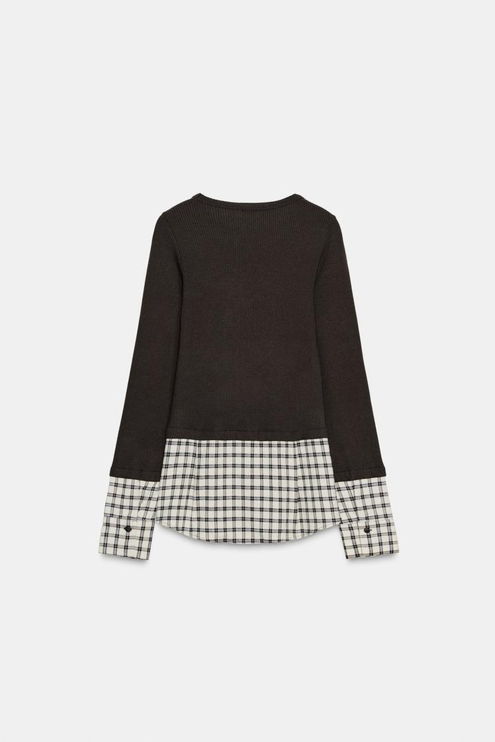 ZARA КОМБИНИРОВАННАЯ ФУТБОЛКА В КЛЕТКУ, КОРИЧНЕВЫЙ