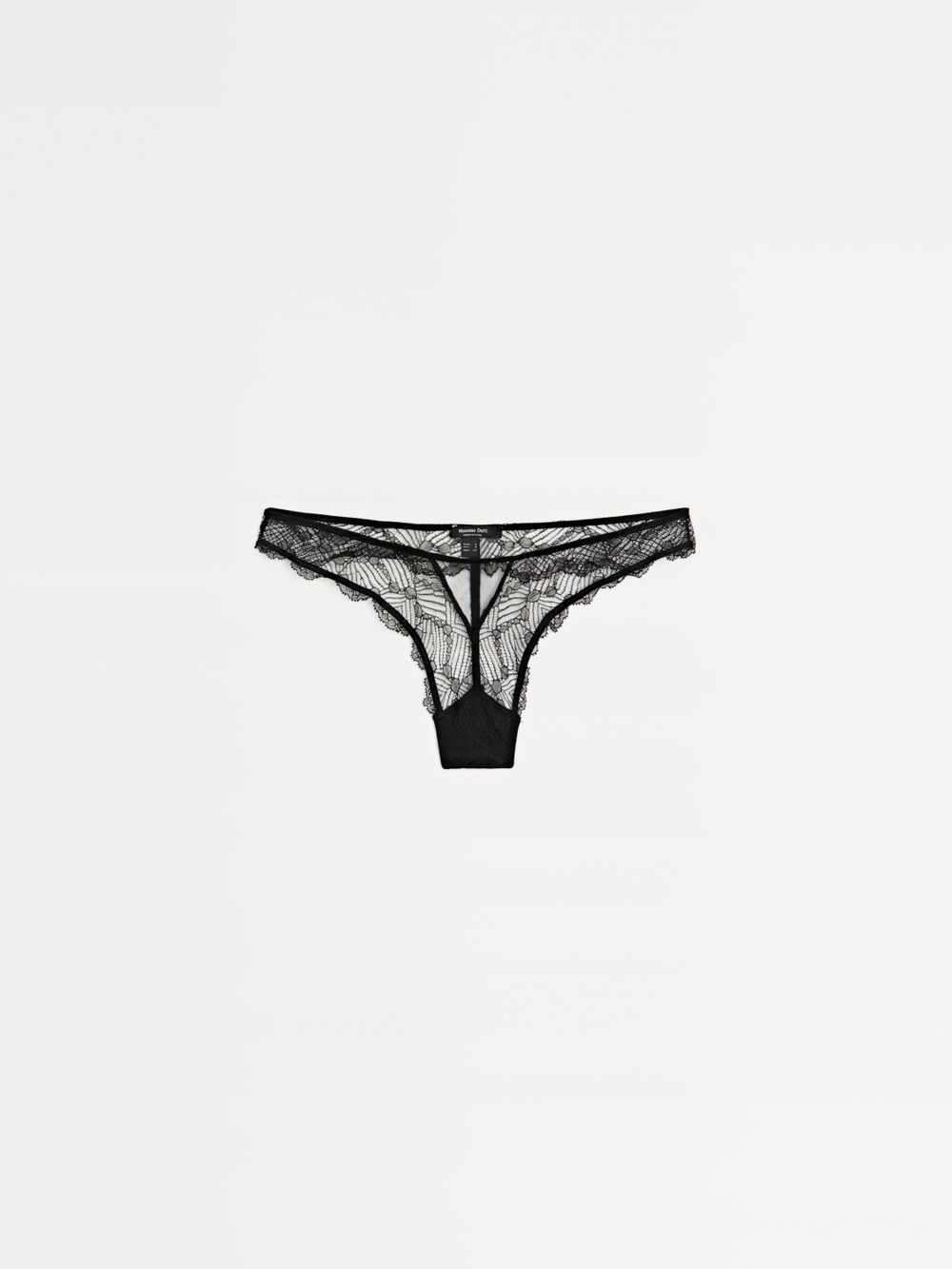 Massimo Dutti Трусы-танга из кружева с сетчатыми деталями, черный