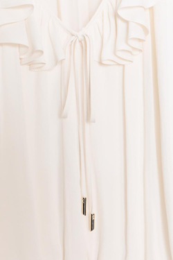 ZARA АТЛАСНАЯ БЛУЗА С ВОЛАНАМИ И ПОДПЛЕЧНИКАМИ, ЭКРЮ