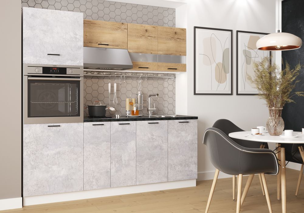 Модульный кухонный гарнитур «Дуся» 2000 (дуб бунратти/цемент), ЛДСП, ДСВ Мебель