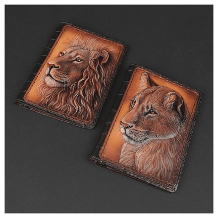 Кожаная обложка на паспорт «Комплект Лев и Львица»