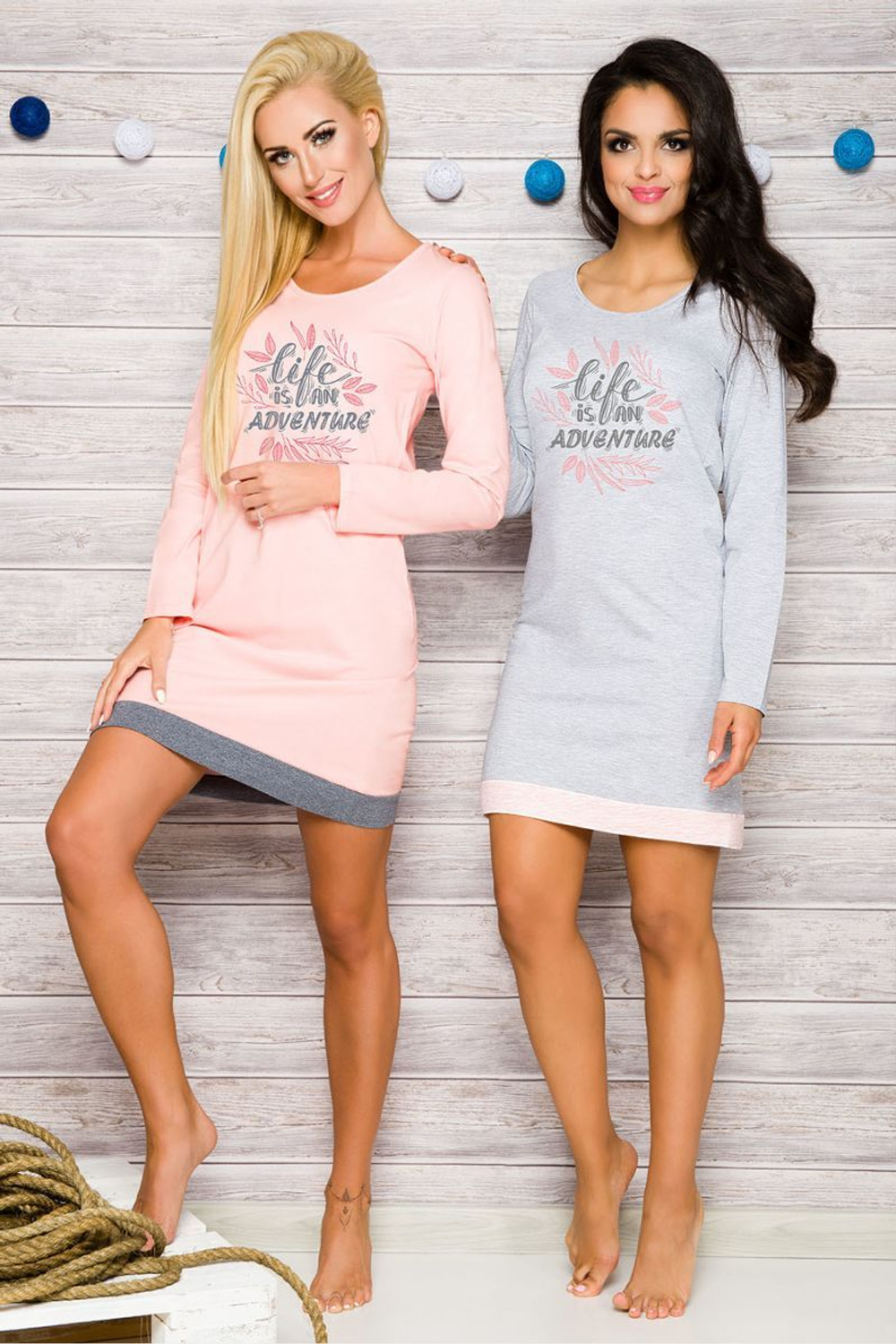 Хлопковая сорочка Viva с принтом на груди (Размер: S) (Цвет: серый)