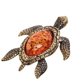 Народные промыслы AM- 452 Фигурка «Морская черепаха» (латунь, янтарь)