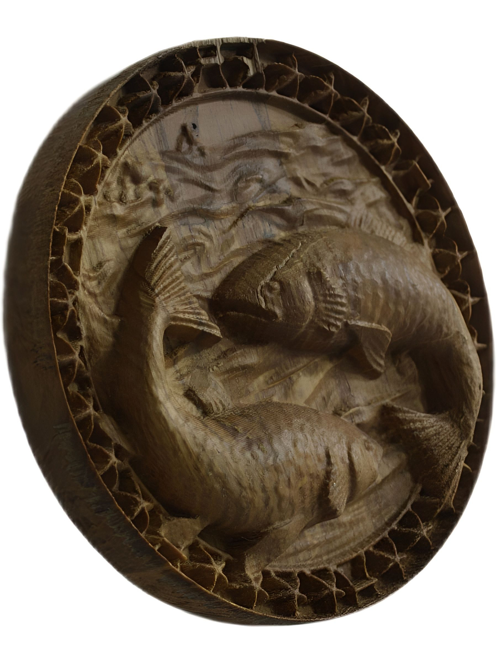 Панно Знаки Зодиака "Рыбы" резное из массива дуба. Размер (диаметр) 14см.