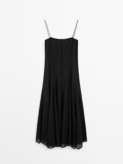 Massimo Dutti Платье миди из струящейся ткани с клиньями годе на юбке, черный
