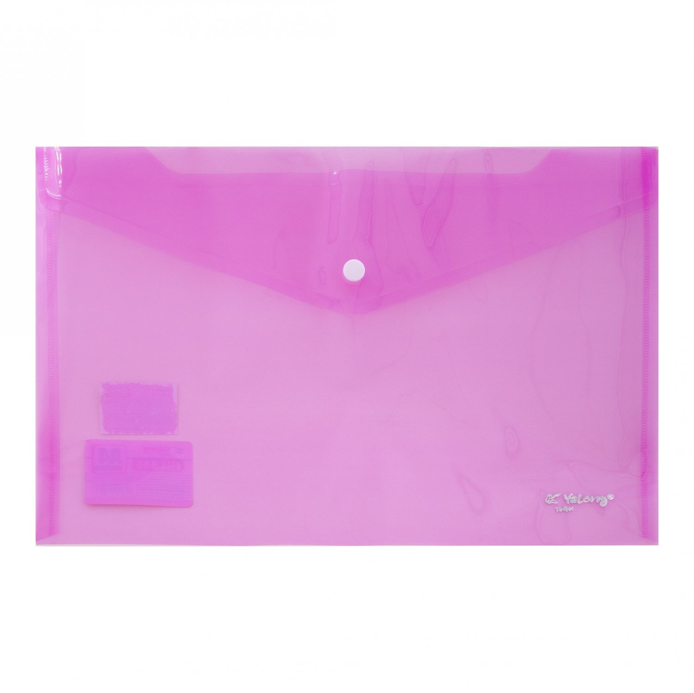 Папка-конверт на кнопке Yalong, A4, 230х330 мм, 140 мкм, ассорти в коробе, прозрачная